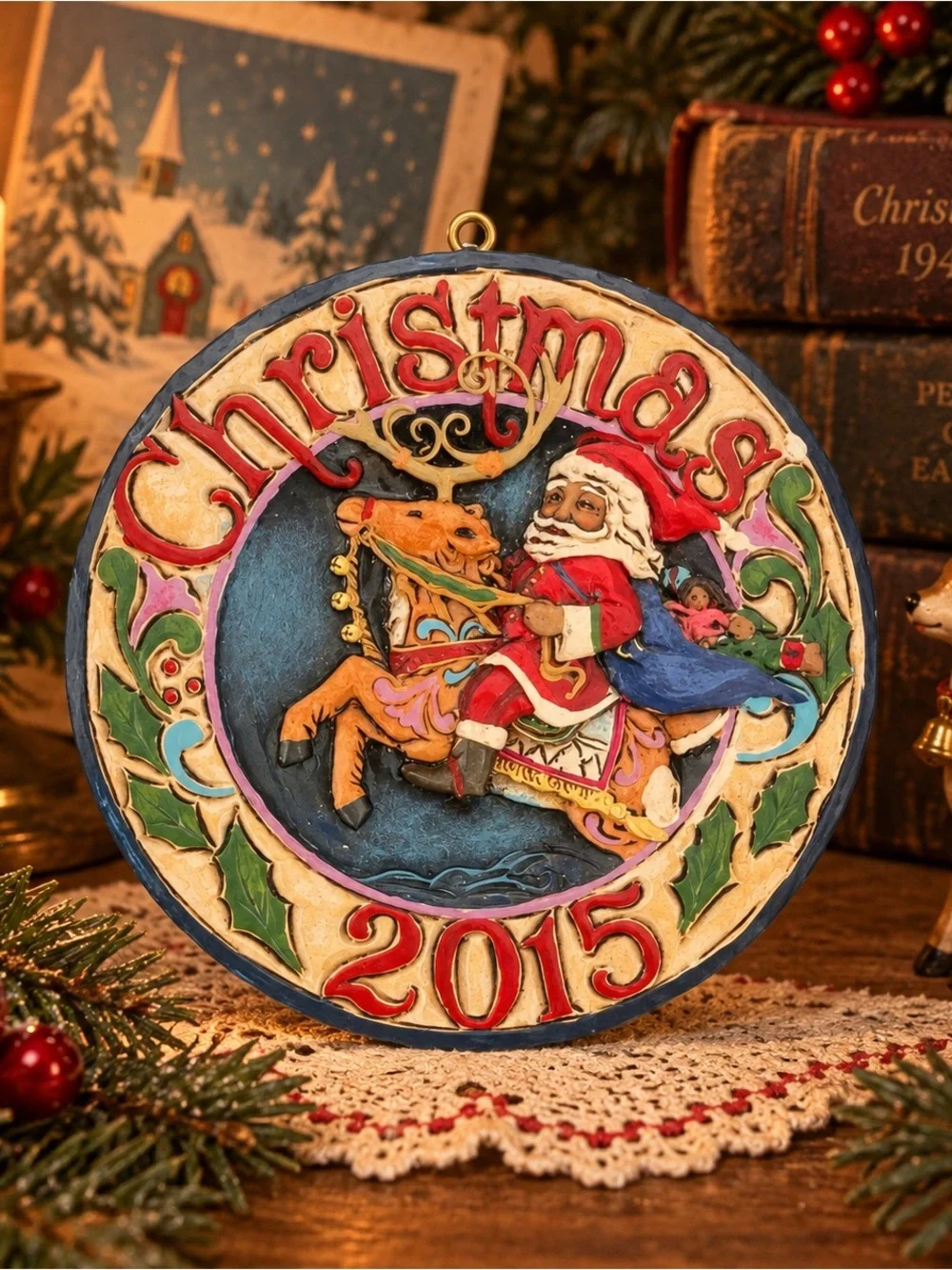 Jim Shore 2015 Santa Riding Reindeer Christmas Ornament and Box #4047763FD